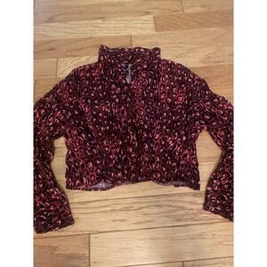 Zara, women's purple high neck, long sleeve button front cropped shirt size XS